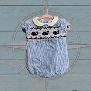 Janie and Jack Seersucker romper with whales